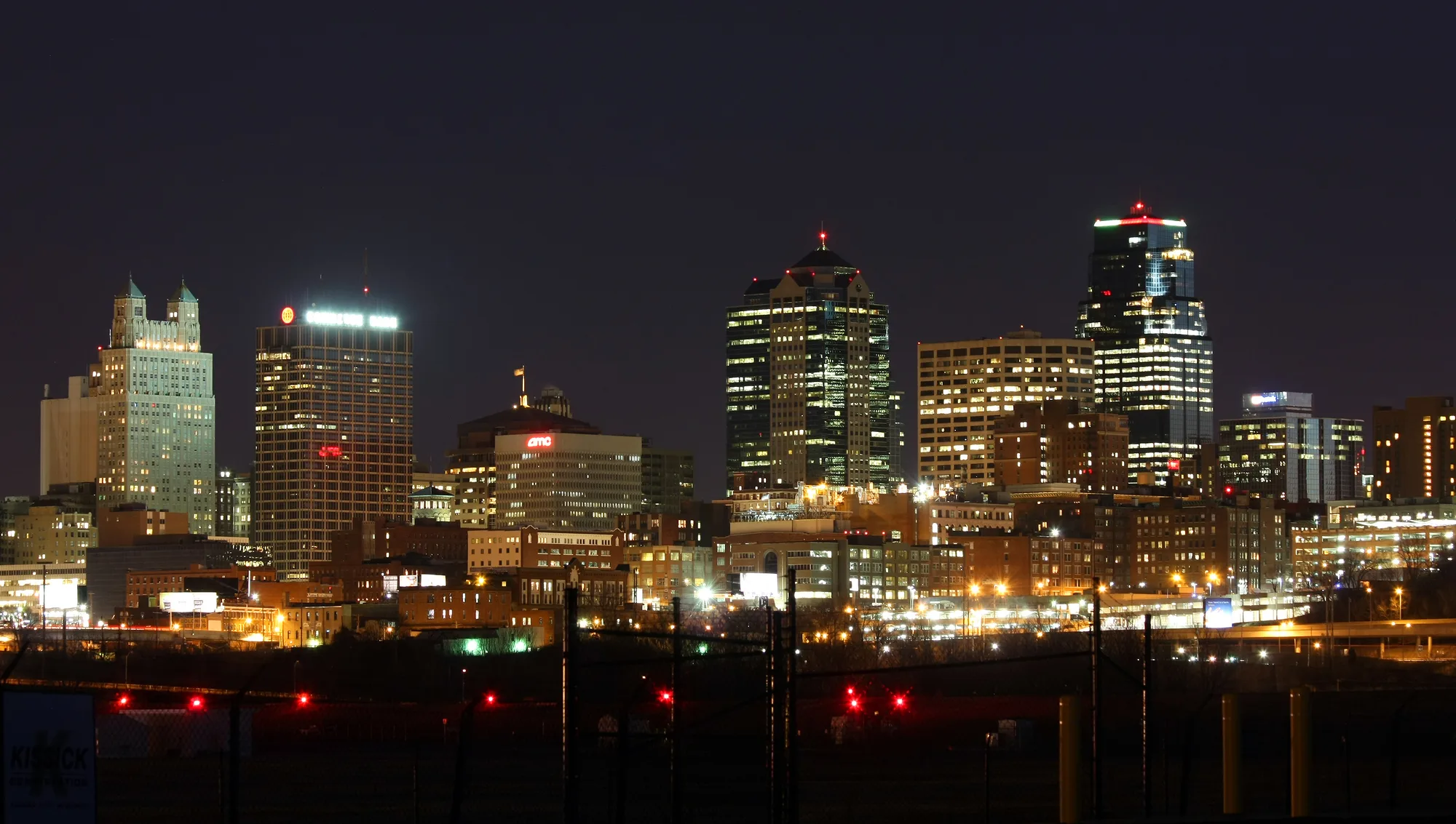 Downtown Kansas City skyline illuminated at night